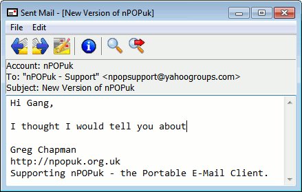 Mail Edit & Sent Mail Windows - nPOPuk